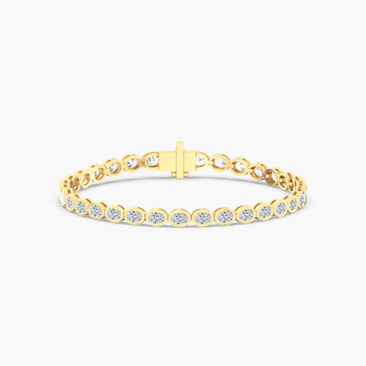 14K Gold East West Oval Bezel Tennis Bracelet