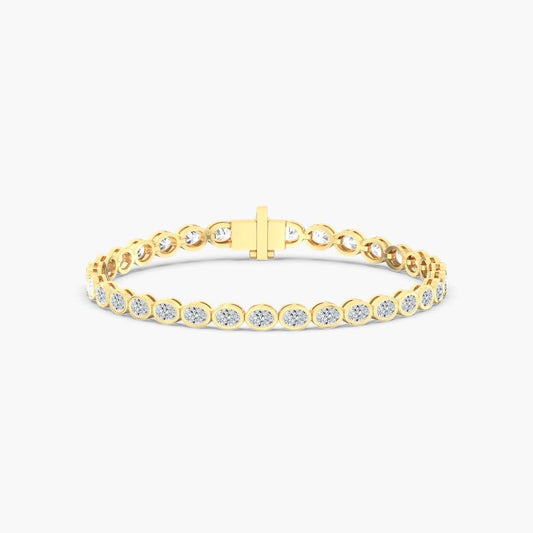 14K Gold East West Oval Bezel Tennis Bracelet