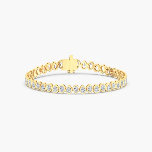 14K Gold Pear Shape Reverse Set Bezel Tennis Bracelet
