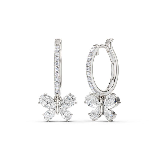 Butterfly Drop Hoop Earrings(Pear)