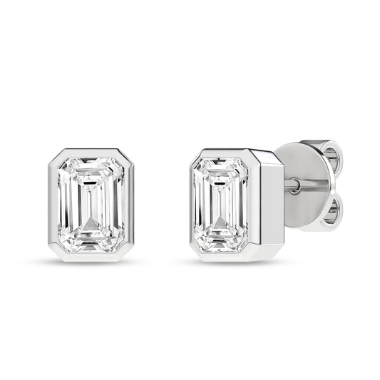Bezel-Set Solitaire Stud Earrings (Emerald)