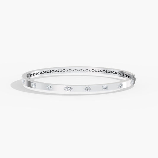 14K Gold Small Multi Shape Inlay Bangle Bracelet