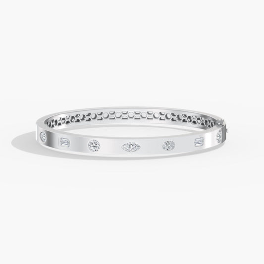 14K Gold Multi Shape Inlay Bangle Bracelet