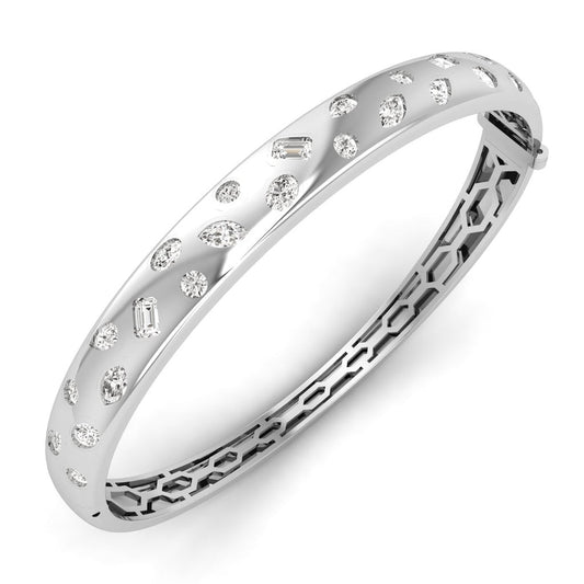 14K Gold Multi Shape Inlay Domed Bangle Bracelet