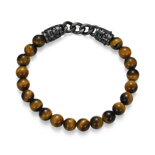 ub0098-dark-reign-chisel-rondelle-cuban-chain-tiger-s-eye-beaded-bracelet-in-gunmetal-plated-sterling-silver