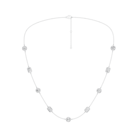 Station Bezel-Set Necklace(Emerald+Round)
