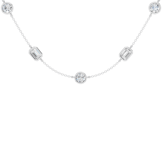 Station Bezel-Set Necklace(Emerald+Round)