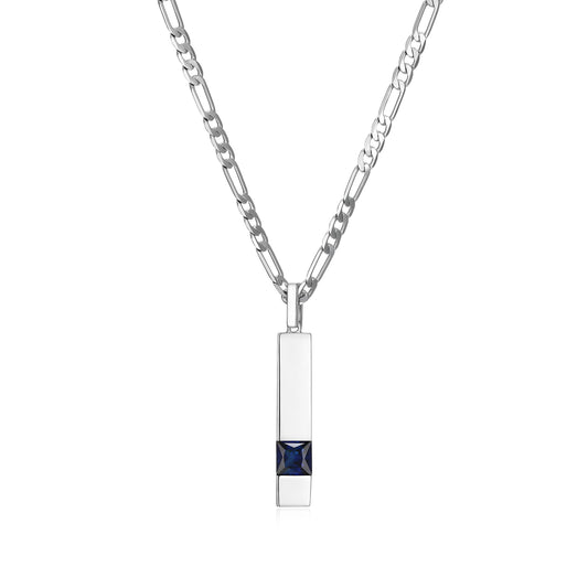 UN0121 - Sovereign Lab-Created Sapphire Figaro Chain Pendant Necklace