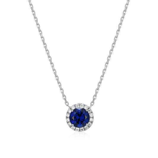 MN0148W - Halo Lab-Created Sapphire Necklace