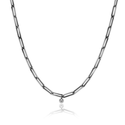 UN26 - Italian Chain Brushed Gunmetal Paper Clip Necklace - 24"