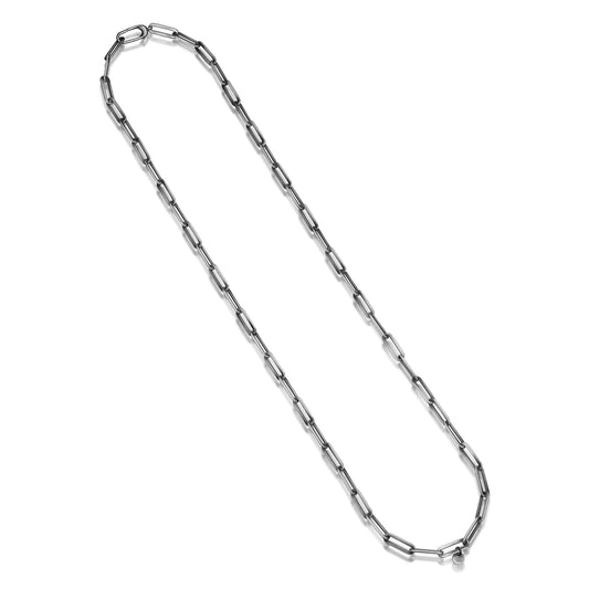 UN26 - Italian Chain Brushed Gunmetal Paper Clip Necklace - 24"