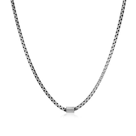 UN27 - Italian Chain Brushed Gunmetal Box Chain Necklace - 18"