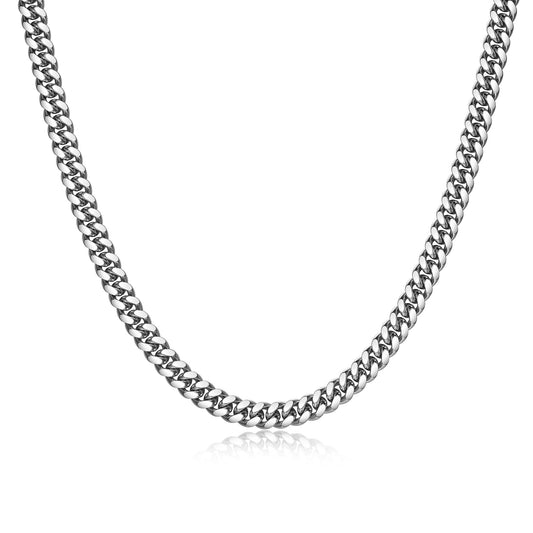 UN32 - Italian Chain Rhodium Plated Oval Curb Necklace with Push Lock - 22"