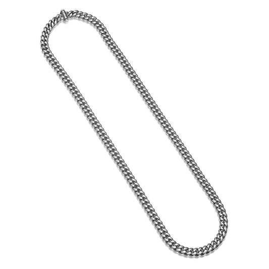 UN3224 - Italian Oval Curb Chain Necklace Rhodium - Plated Sterling Silver - 24"