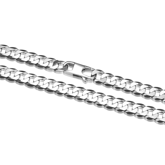 UN3324 - Italian Chain Rhodium Plated Flat Curb Chain Necklace - 24"