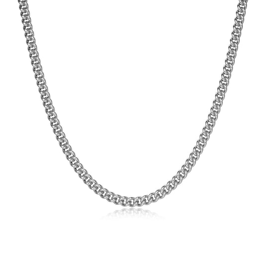 UN3624 - Italian Chain Rhodium Plated Curb Chain Necklace - 24"