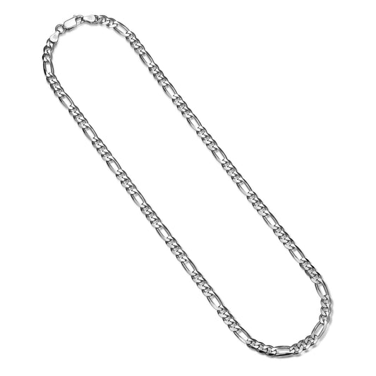 UN37 - Italian Chain Rhodium Plated Figaro 3+1 Necklace - 20"