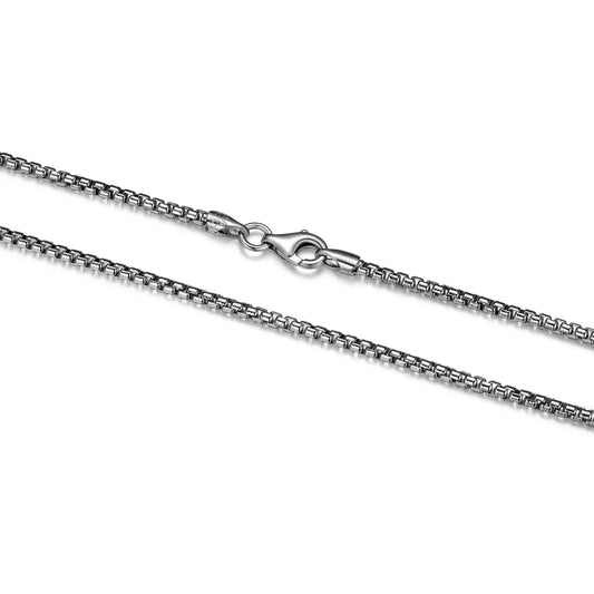 UN3922R - Italian Chain Rhodium Plated Round Box Chain Necklace - 22"
