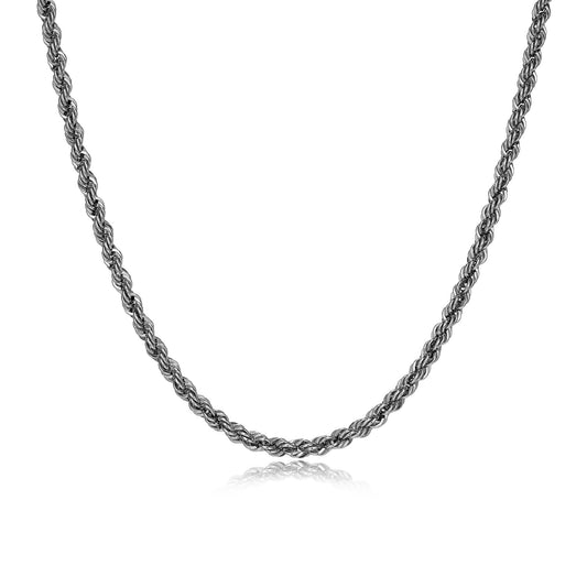 UN40 - Italian Chain Rhodium Plated Silk Rope Necklace - 24"