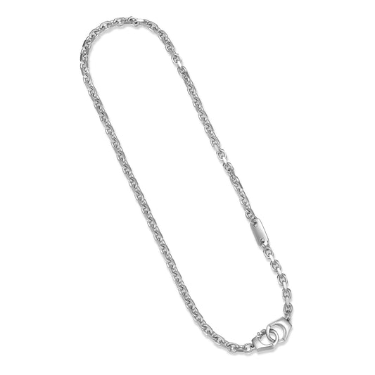 UN41 - Italian Chain Rhodium Plated Cable Chain Necklace with Handcuff Clasp - 18"