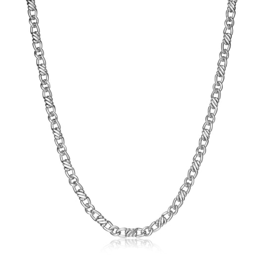 UN0001M - Italian Flat Curb Chain Necklace Rhodium - Plated Sterling Silver - 22"