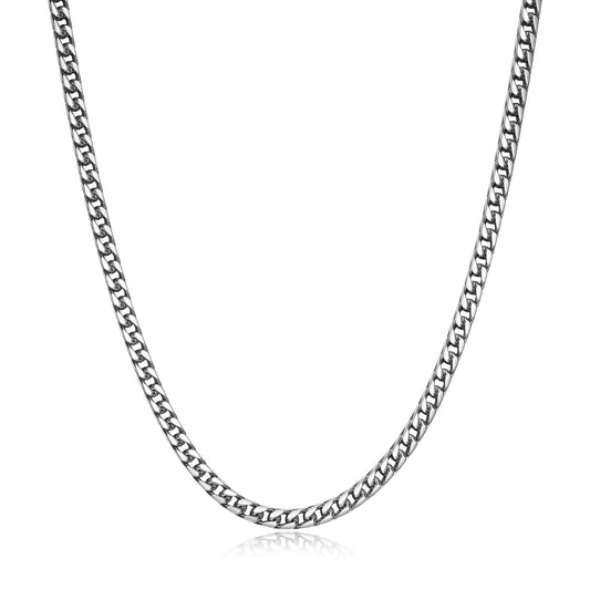 UN0002L - Italian Chain Rhodium Plated 4 - Side Franco Chain Necklace - 24"