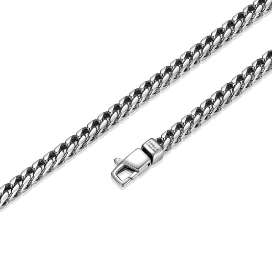UN0002L - Italian Chain Rhodium Plated 4 - Side Franco Chain Necklace - 24"