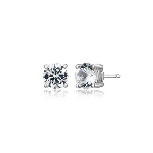 UE24W - Basic Rhodium Plated Sterling Silver and Created White Sapphire Stud Earrings