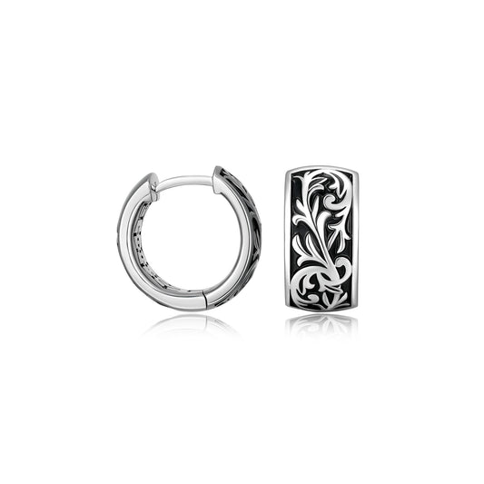 UE03 - Chisel Rhodium Plated Sterling Silver Filigree Huggie Earrings