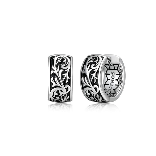 UE03 - Chisel Rhodium Plated Sterling Silver Filigree Huggie Earrings