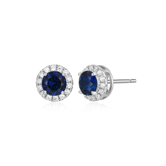 ME0148W - Halo Lab-Created Sapphire Stud Earrings