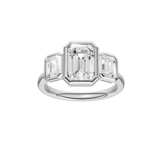 Bezel-Set 3-Stone Ring(Emerald)