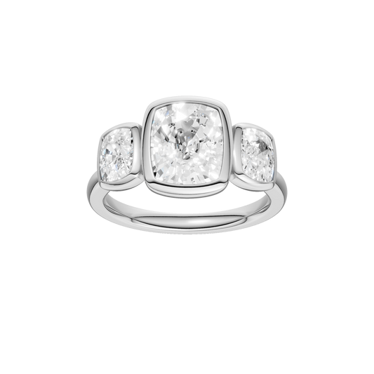 Bezel-Set 3-Stone Ring(Elongated Cushion)