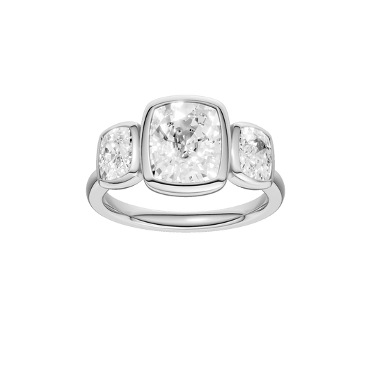 Bezel-Set 3-Stone Ring(Elongated Cushion)