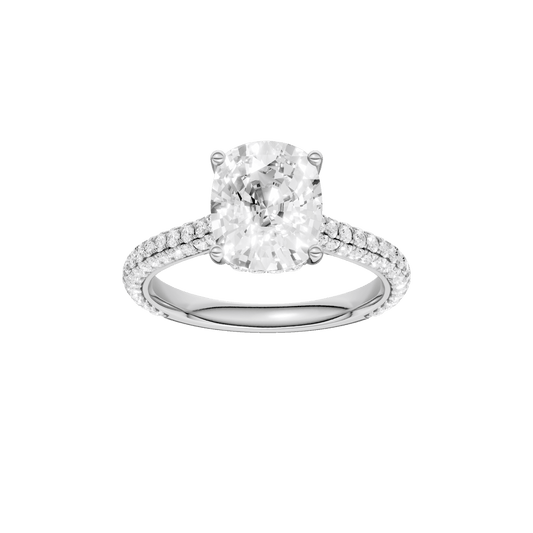 Hidden Halo Pave Engagement Ring(Elongated Cushion)