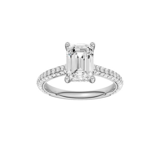 Hidden Halo Pave Engagement Ring(Emerald)