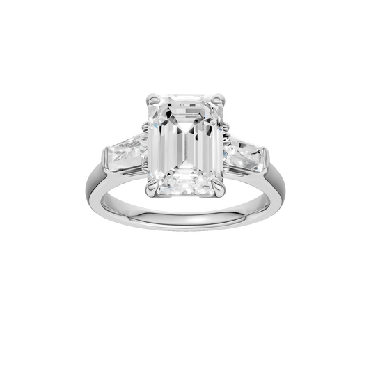 3-Stone Engagement Ring(Emerald+Tapered)