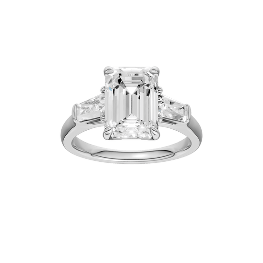 3-Stone Engagement Ring(Emerald+Tapered)