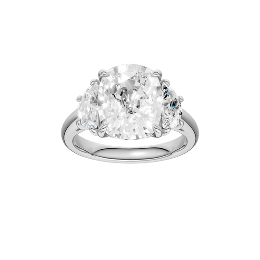 3-Stone Engagement Ring(Elongated Cushion+Half Moon)