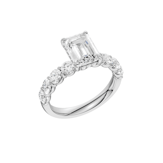 Semi Eternity Engagement Ring(Emerald)