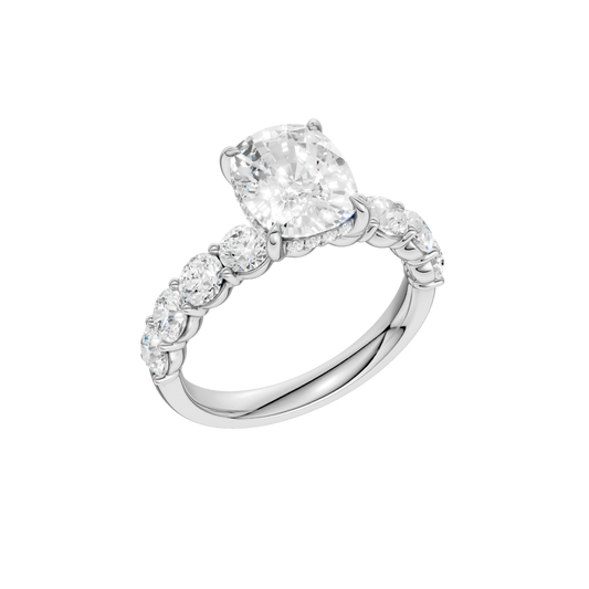 Semi Eternity Engagement Ring(Elongated Cushion)