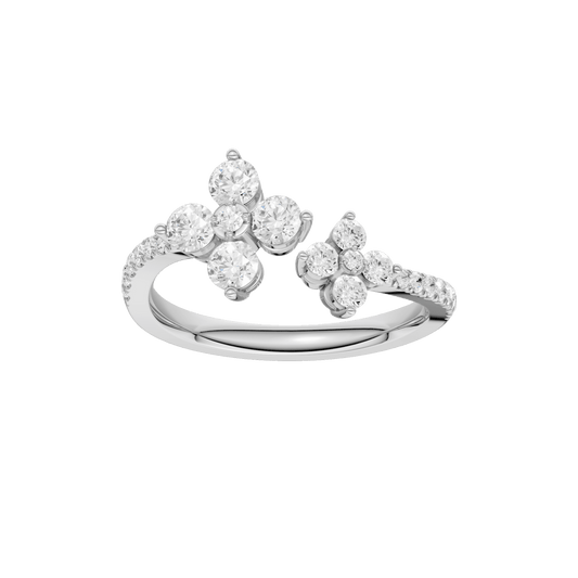 Flower Petals Diamond Cuff Ring(Round)
