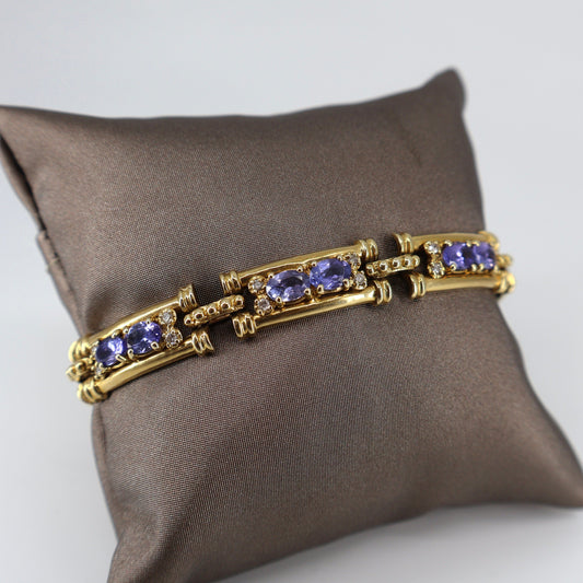 14K Yellow Gold Bracelet with 14 Oval Tanzanites and 28 Round Diamonds OTC11541