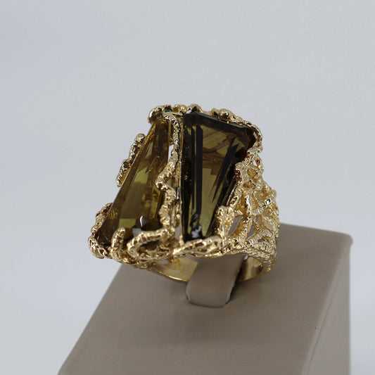 14K Yellow Gold Double Trillion Smoky Quartz Ring OTC11487