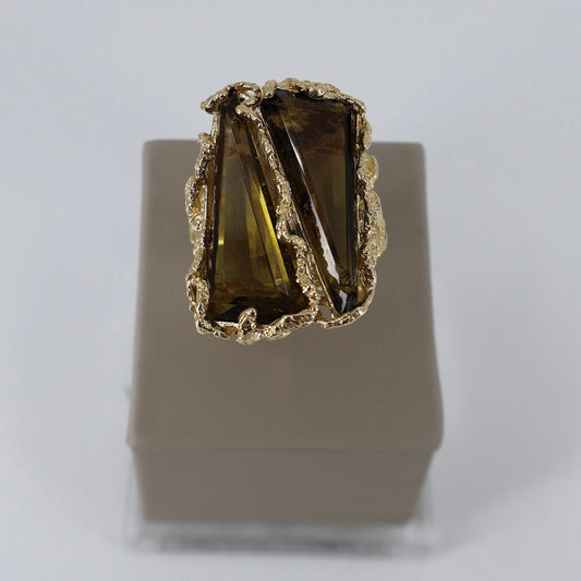 14K Yellow Gold Double Trillion Smoky Quartz Ring OTC11487