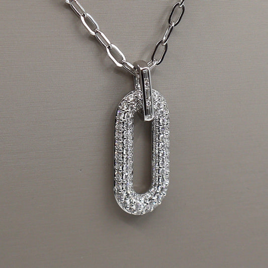 18KW 1.48CTW 93 RO0UND DIAMOND / .08CTW 3 BAGGUETTE DIAMOND DINGLE LINK NECLACE/ PAPERCLIP CHAIN DPCD10935