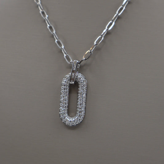 18KW 1.48CTW 93 RO0UND DIAMOND / .08CTW 3 BAGGUETTE DIAMOND DINGLE LINK NECLACE/ PAPERCLIP CHAIN DPCD10935