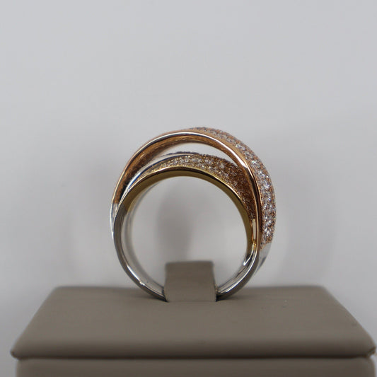 18K TRI-COLOR 2.89CTW 309 ROUND DIAMONDS TRIPLE ROW RING DRCD6130