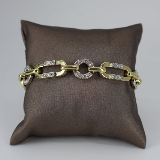18K Two-Tone Gold Open Link Oval Circle Bracelet with Pavé-Set Diamonds OTC11513