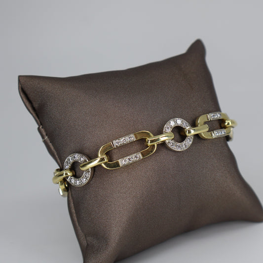 18K Two-Tone Gold Open Link Oval Circle Bracelet with Pavé-Set Diamonds OTC11513